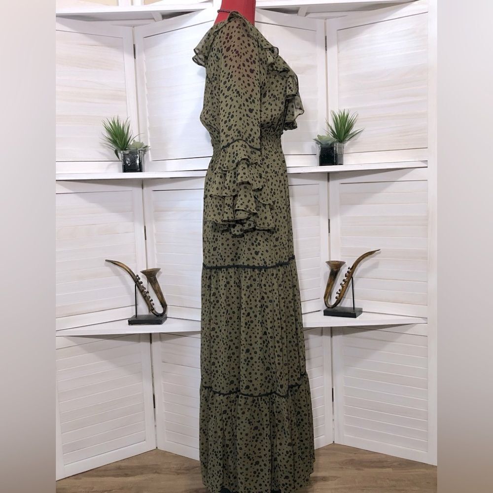 Misa Los Angeles Mavistela Dress XS Green Black Dot Ruffled - Picture 6 of 8